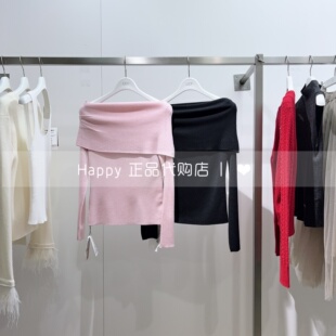 126120TK347一字肩绵羊毛套头针织衫 26年春新款 LILY丽丽国内代购