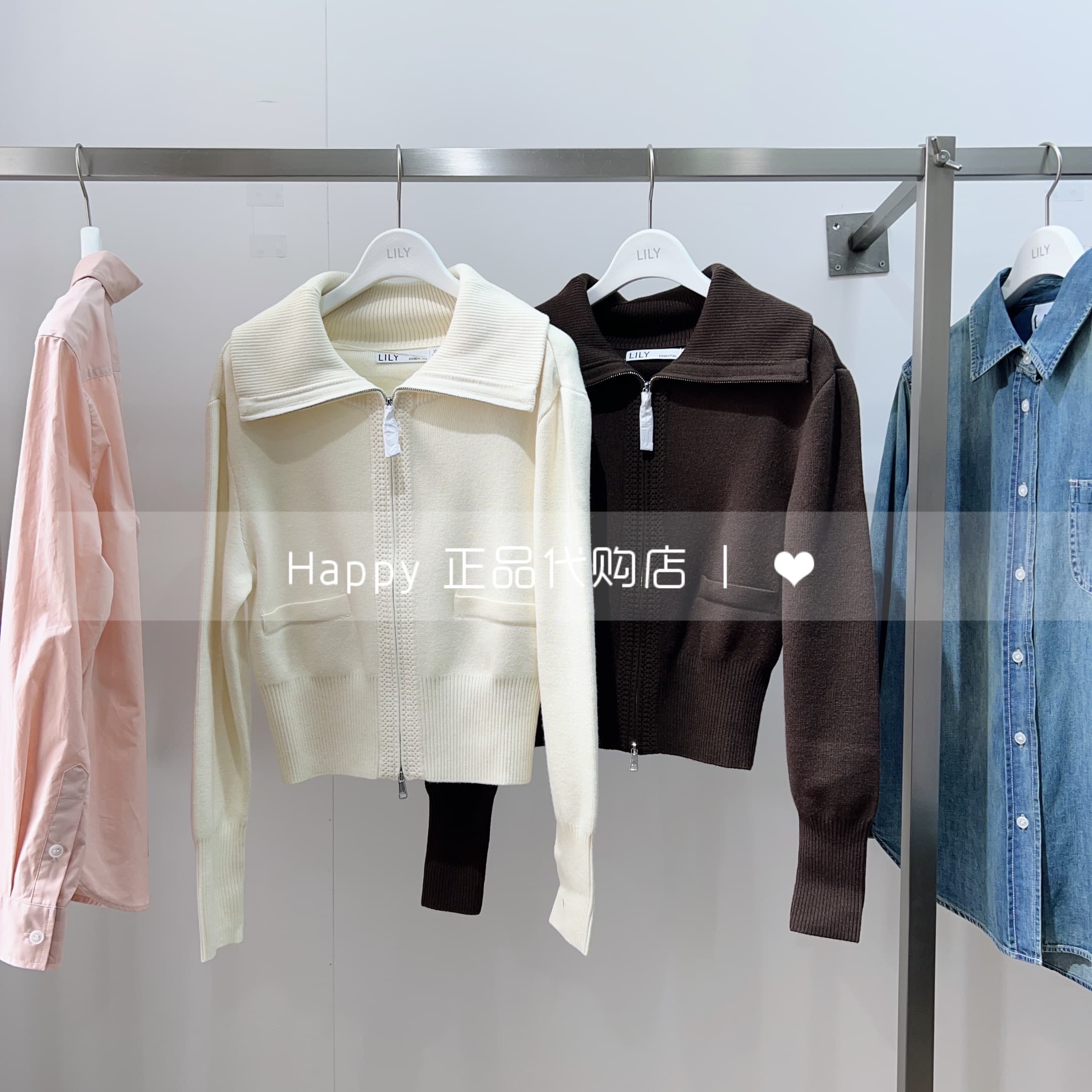 LILY/丽丽大翻领螺纹短款针织衫