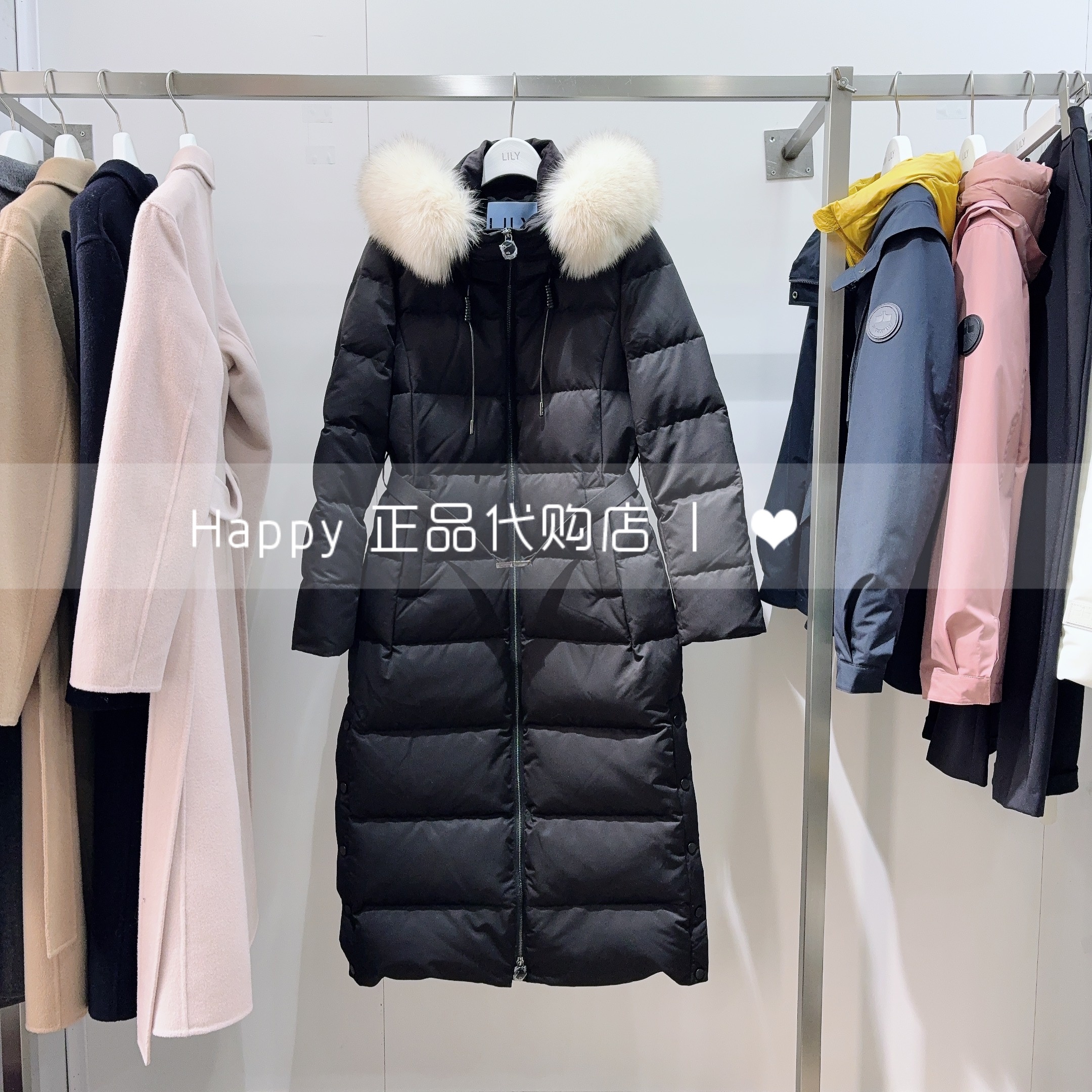 LILY丽丽连帽狐狸毛皮羽绒服