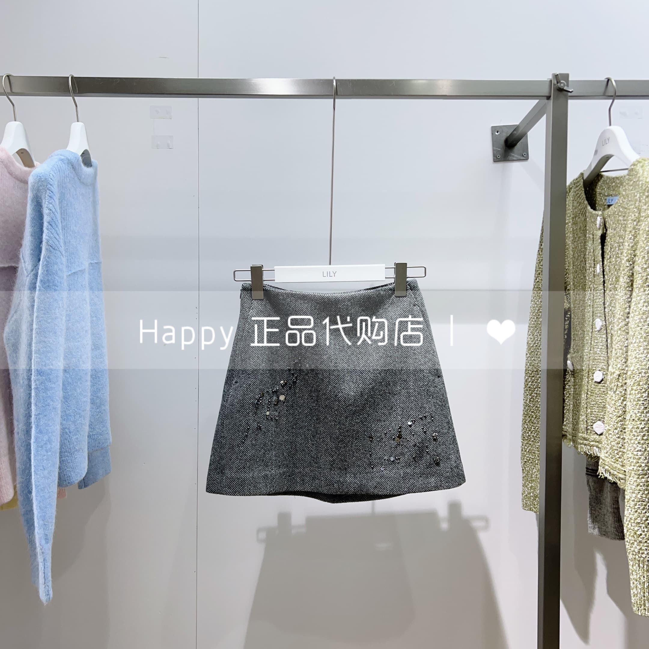 LILY丽丽羊毛格纹高腰百搭半身裙