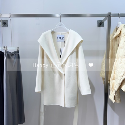 LILY连帽绵羊毛大衣毛呢外套