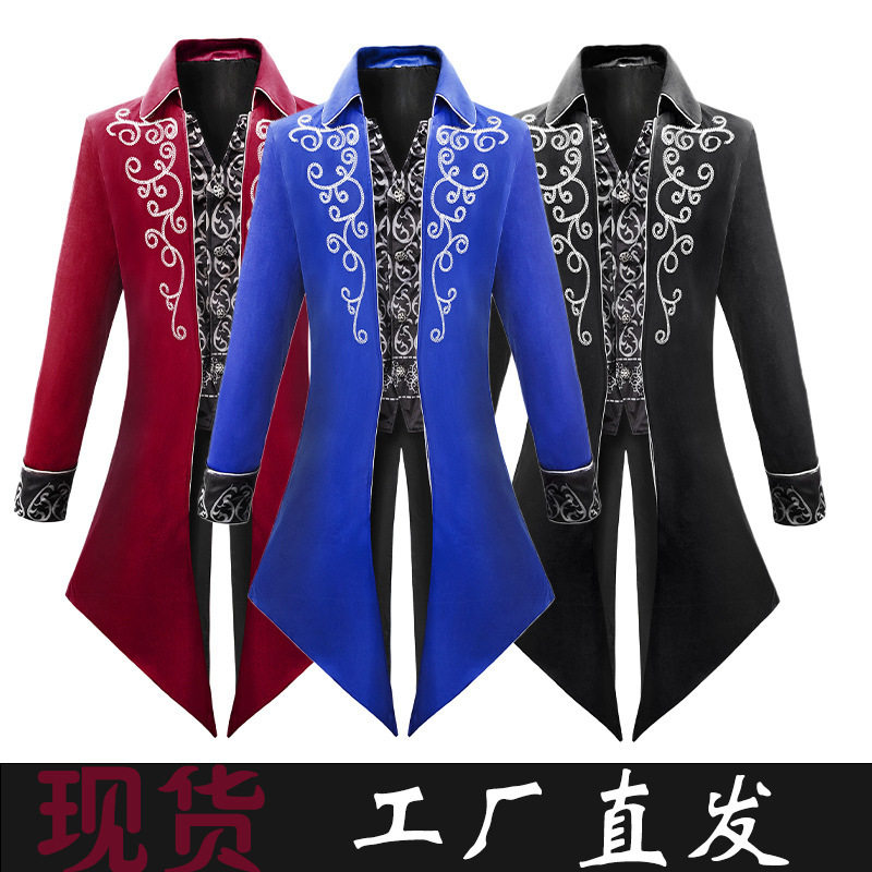欧美中世纪复古燕尾宫廷新款万圣节大衣礼服装中长朋克男款大衣