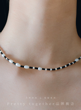 天然淡水珍珠×黑色玛瑙 纯银项链拼接串珠复古简单叠戴高级百搭