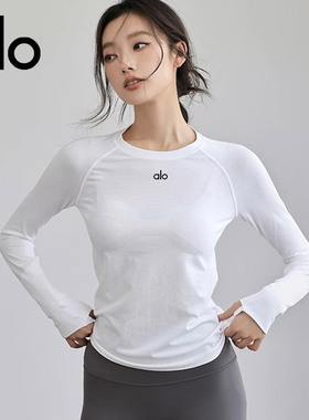 a|o运动瑜伽服女士秋冬速干高弹透气圆领长袖t恤健身房段练健身服