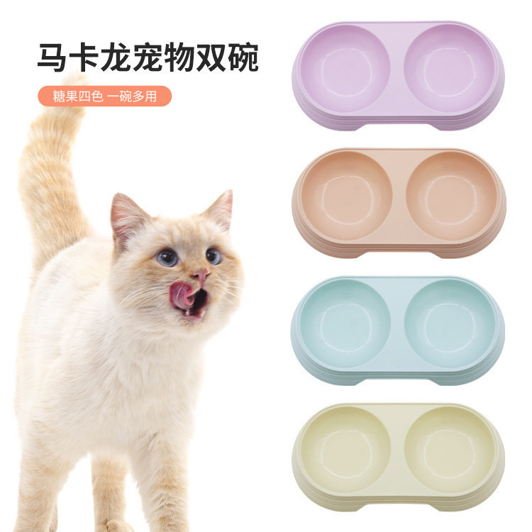 猫咪狗狗饭碗食盆宠物双碗马卡龙色系防滑加厚可爱家用喝水二合一