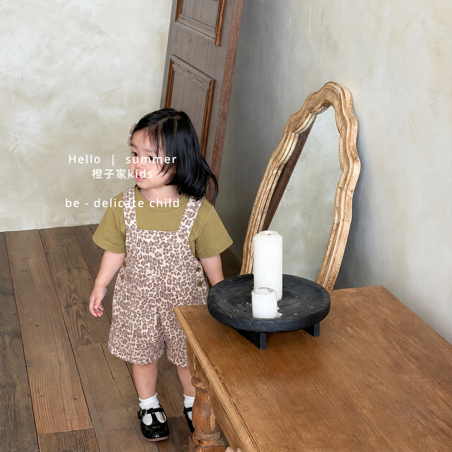 爆款上新女童夏季豹纹背带裤套装图片