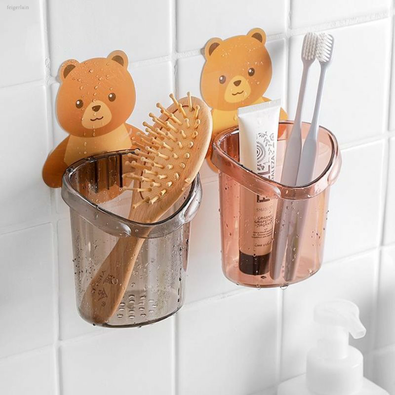 小熊抱抱置收纳架免打孔浴室壁挂式置物架梳子收纳盒牙膏牙刷物杯