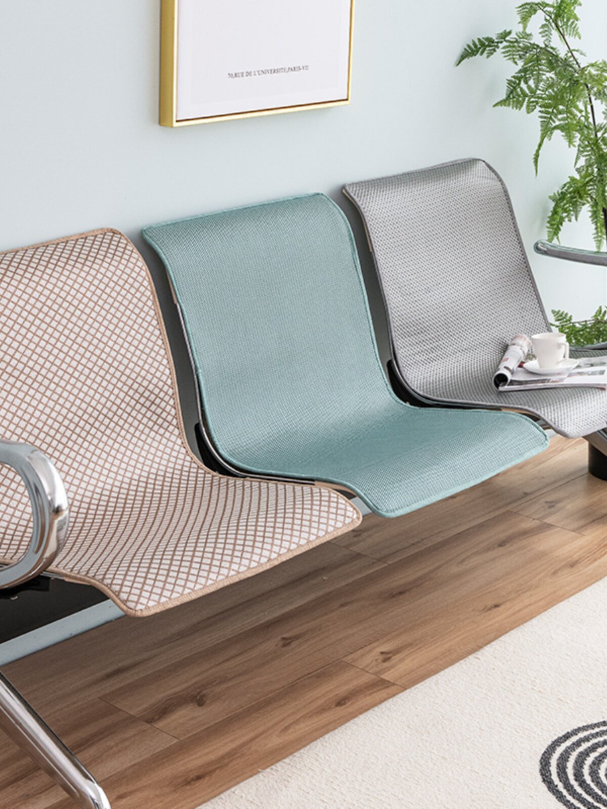 冰藤席连排椅套沙发坐垫夏季凉垫不锈钢连排椅候诊公共铁椅座垫套