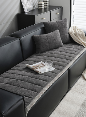 新羊绒办公室沙发垫深灰色简约防滑冬季真皮沙发坐垫实木组合红木