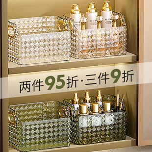 梳妆台上的收纳盒物品架置物架台上装化妆品的箱台面桌面整理透明