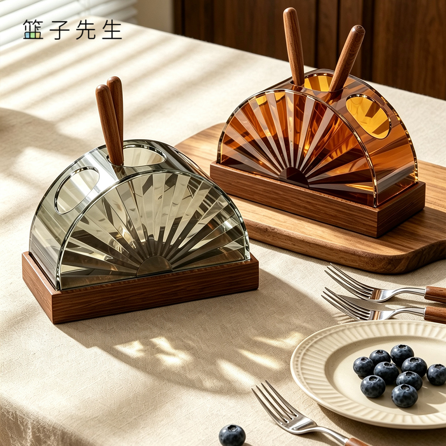 水果叉套装不锈钢甜品勺收纳罐图片
