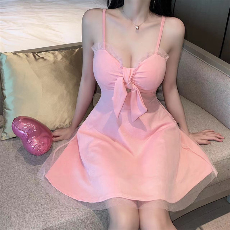 主播服装超仙甜美蝴蝶结性感裹胸露肩吊带夜总店酒吧工作服连衣裙