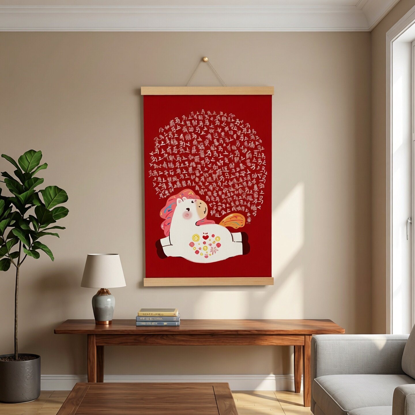 红运小马新年实木挂轴马年喜庆书法字画卷轴卧室玄关客厅装饰挂画