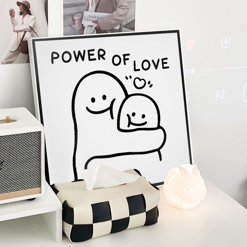 简约ins风情侣抱love线条黑白装饰画背景墙壁画挂画桌面鞋柜摆画