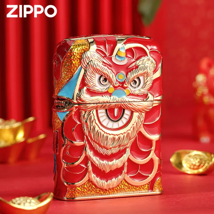 芝宝Zippo鸿运当头打火机防风煤油重盔甲独立编号送礼舞狮珐琅彩