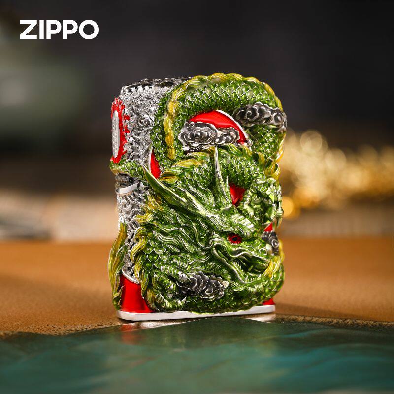 龙马献瑞Zippo芝宝夜光珐琅镀银套壳重盔甲防风煤油打火机送礼品