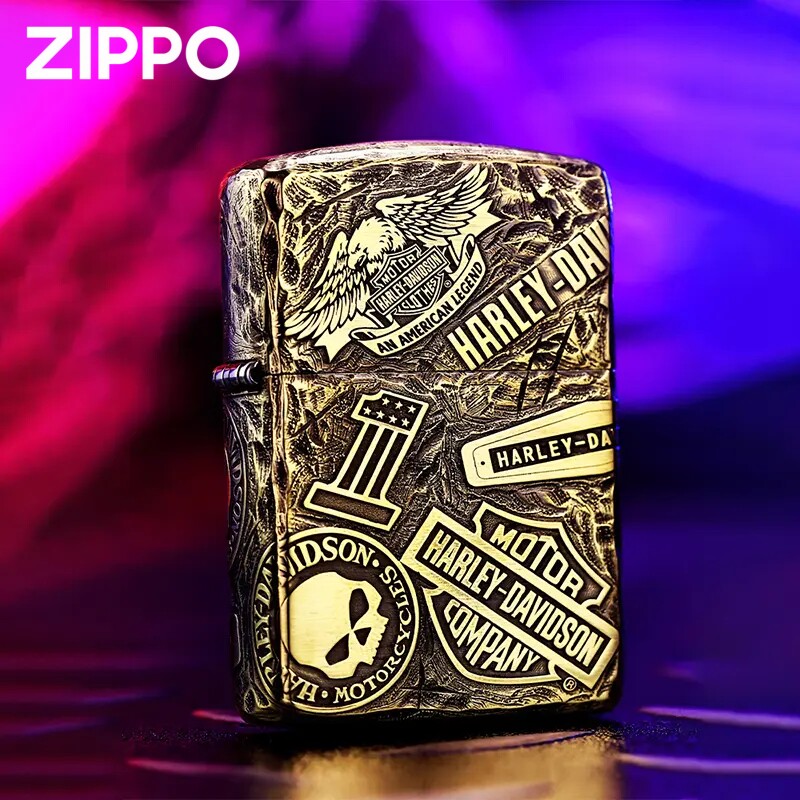 哈雷十一章Zippo芝宝防风煤油打火机黄铜送礼雕刻纯铜复古盔甲机