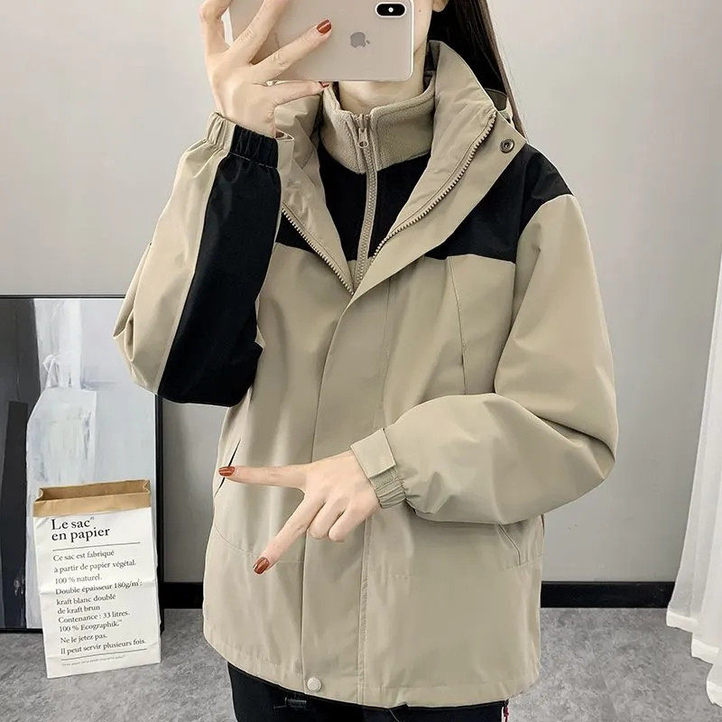 秋冬三合一冲锋衣男女同款可拆卸加厚加绒两件套防风防水登山服