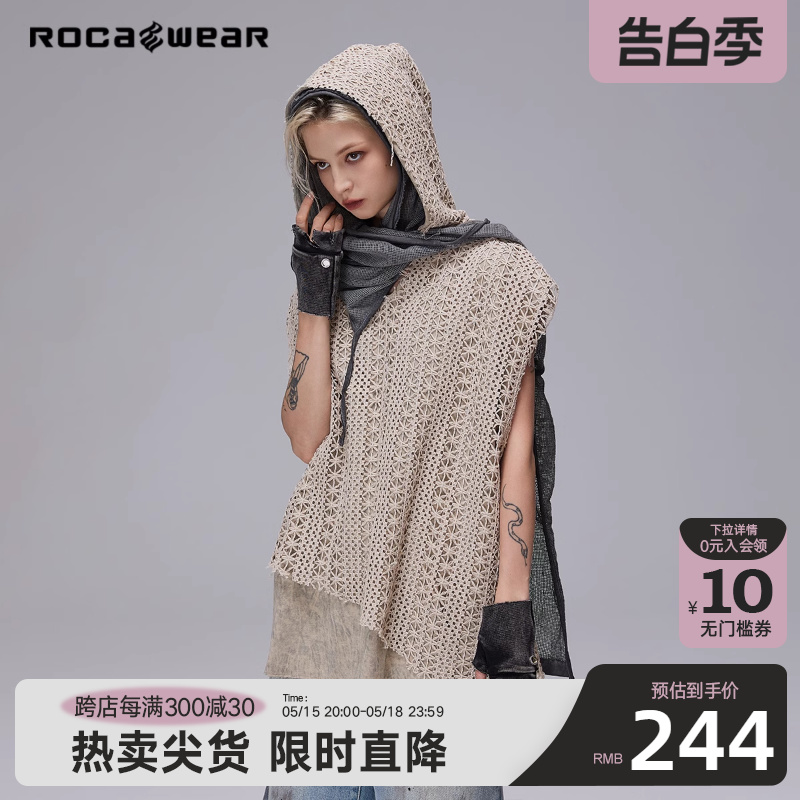 Rocawear夏季美式潮牌双层无袖仿水洗连帽背心T恤坎肩宽松上衣