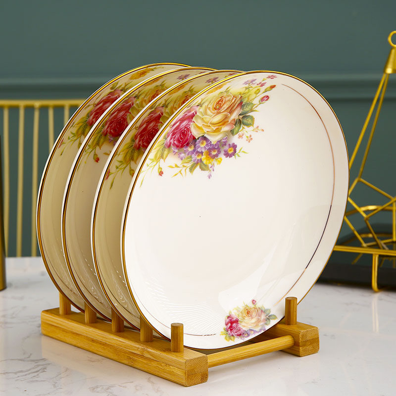 8英寸深瓷器盘子骨瓷盘陶瓷餐盘家用深盘菜盘子食用盘大号盘套装