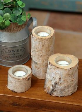 ins蜡烛烛台原生态树桩底座摆件