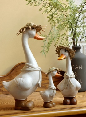 可爱呆萌治愈田园乡村桌面树脂草帽鸭子阳台花园客餐厅装饰品摆件
