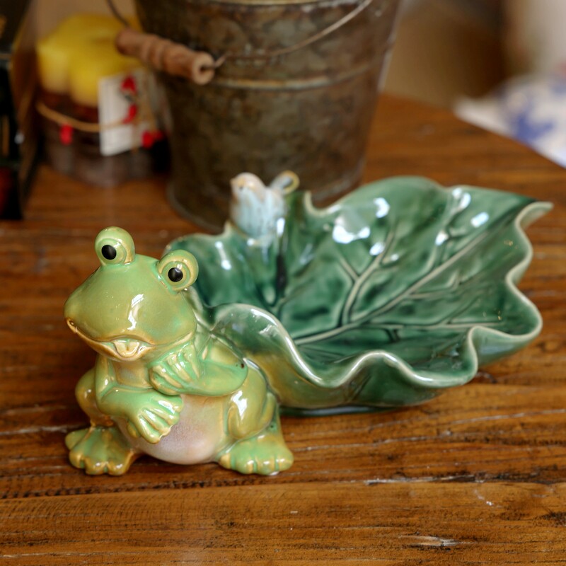 陶瓷工艺品田园青蛙拖树叶果盘餐桌茶几客厅桌面收纳家庭装饰摆件