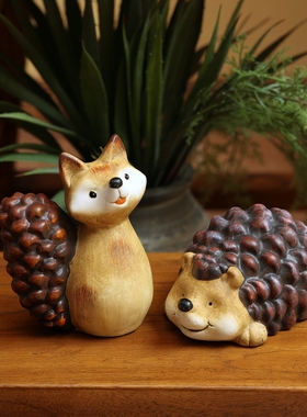 田园可爱卡通小动物刺猬狐狸创意个性生日礼物花园陶瓷装饰品摆件