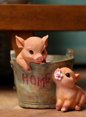 复古做旧可爱小猪猪多肉花盆摆件