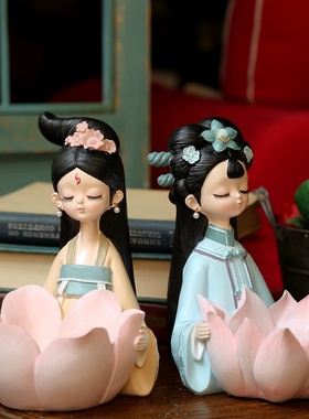 古装风女孩玄关创意收纳装饰摆件