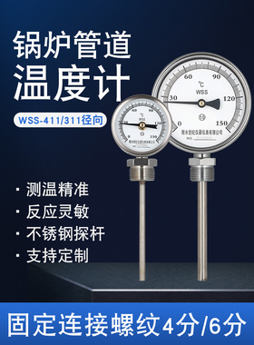 工业双金属温度计径向轴向锅炉管温度计Wss411/311管4点6点