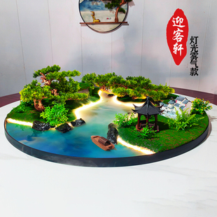 酒店餐桌中间摆花喷雾化流水灯光遥控桌摆转盘花摆圆桌芯装 饰摆件