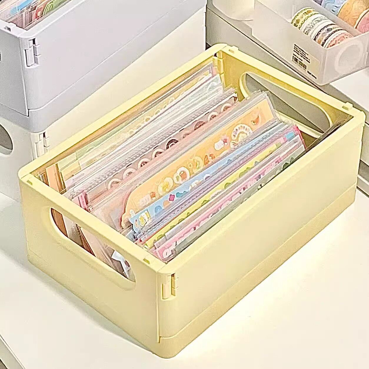 桌面收纳盒可折叠学生宿舍化妆品文具整理收纳筐置物塑料小篮子