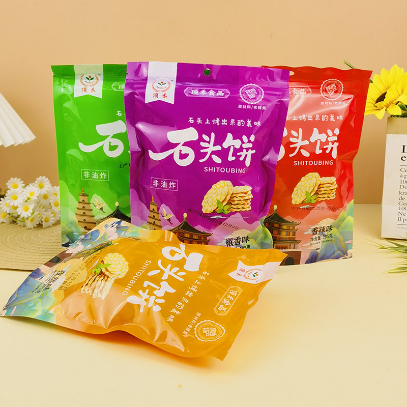 顶禾石头饼105g陕西特产石子馍顶禾食品麻辣孜然椒香原味馍片饼干
