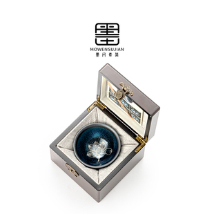 手绘银荷 天目蓝麒麟建盏主人杯茶杯陶瓷茶盏个人专用单杯伴手礼