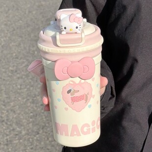 保温杯女款316不锈钢可爱高颜值便携吸管水杯办公室带茶隔果茶杯