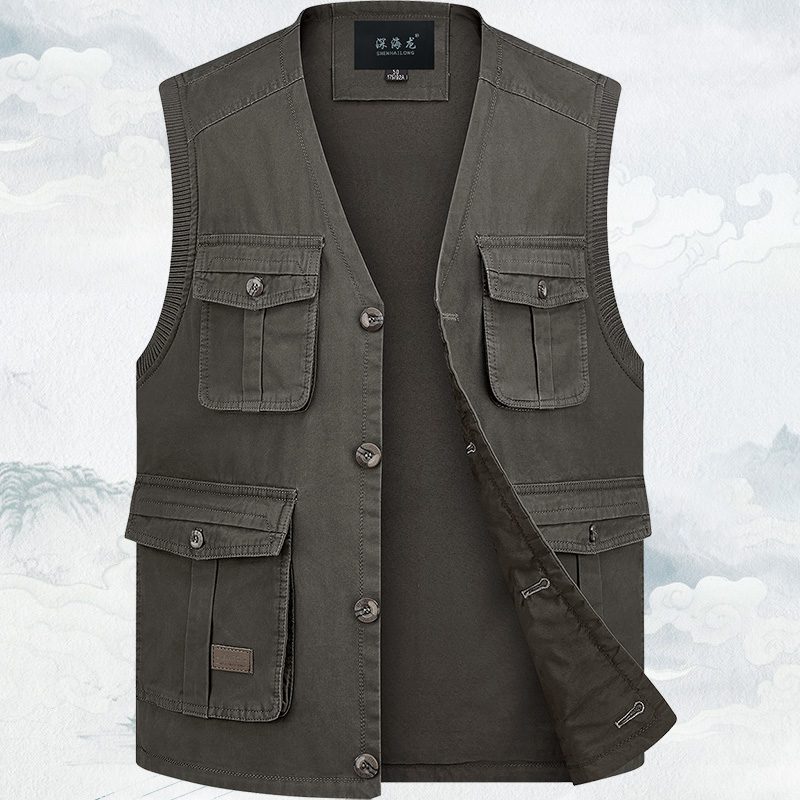爸爸纯棉多口袋男士马甲