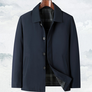 翻领扣子款春秋季休闲宽松上衣中老年男士爷爷大码外套爸爸装夹克