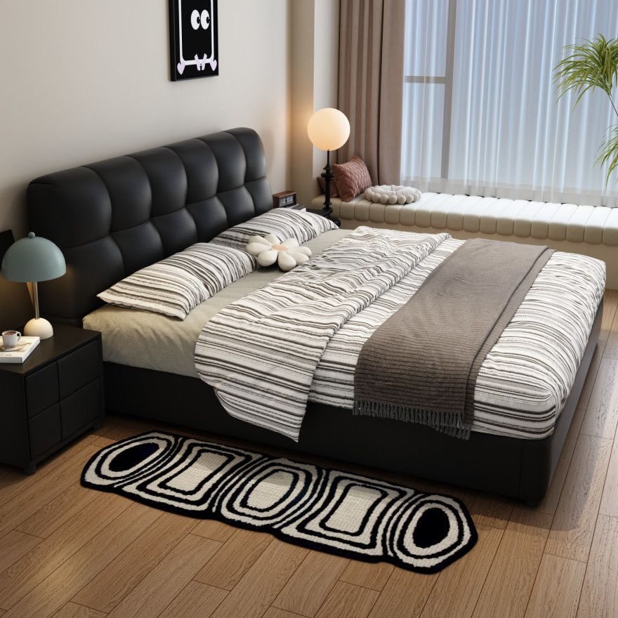 真皮床复古黑色泡芙床现代简约主卧高端大气1米8双人床,住宅家具,皮艺床,淘宝优惠券,粉丝福利购,淘宝优惠卷