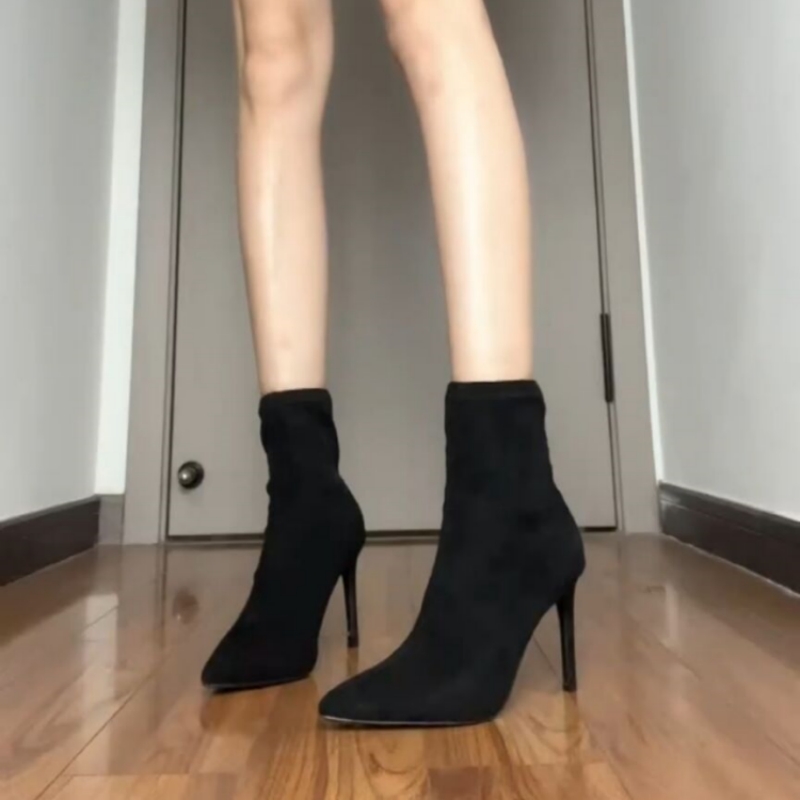 尖头高跟短靴女2025秋冬新款细跟弹力瘦瘦袜子靴性感百搭瘦瘦靴女