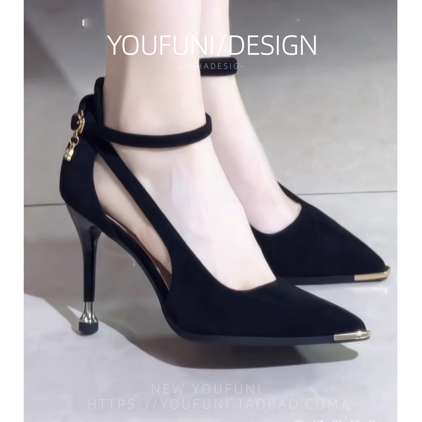 真皮设计感侧空绒面包头凉鞋女夏外穿尖头镂空细带包跟高跟单鞋女,女鞋,浅口单鞋,淘宝优惠券,粉丝福利购,淘宝优惠卷