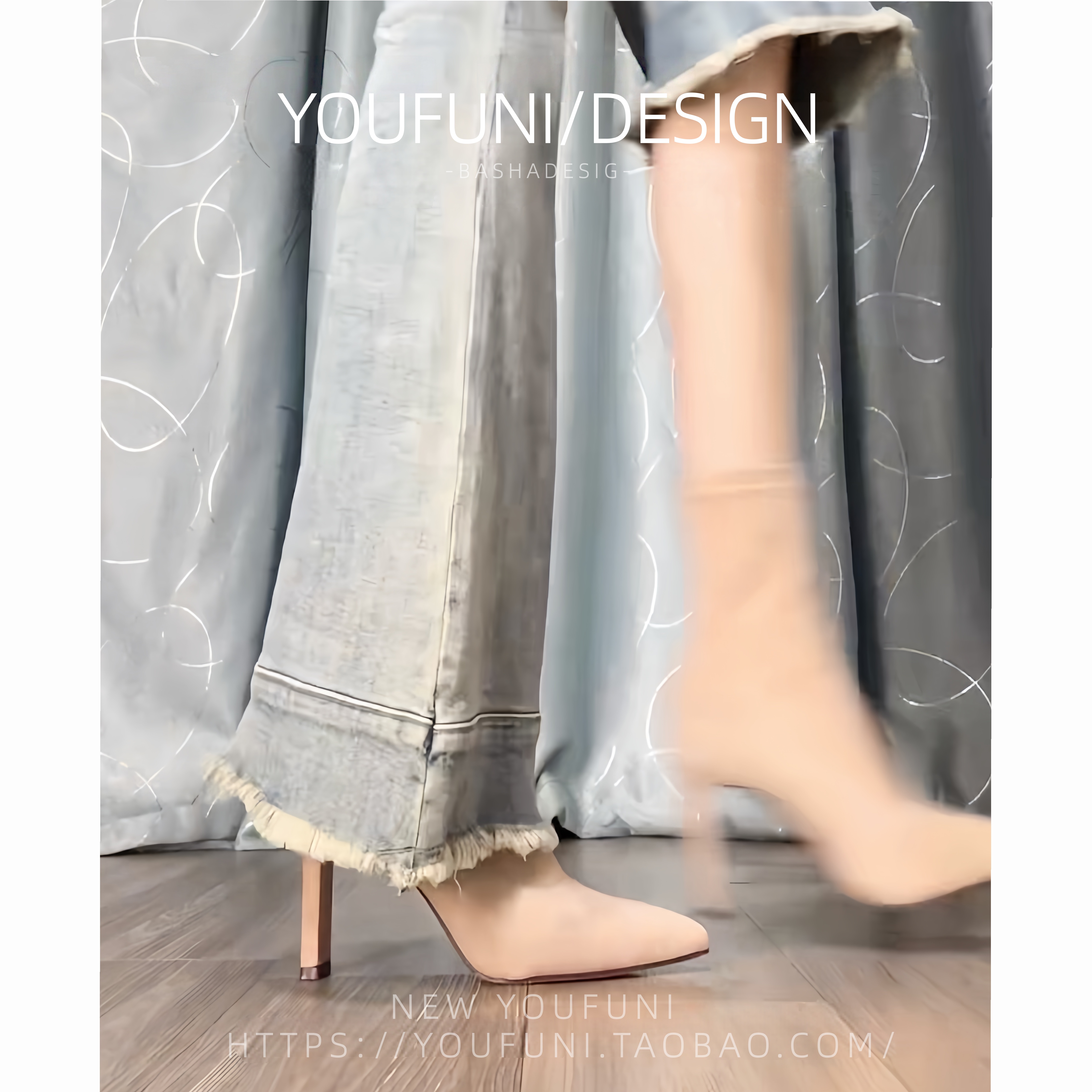 不累脚~裸色尖头弹力瘦瘦靴绒面靴子粗跟袜靴短靴女高跟鞋秋冬季