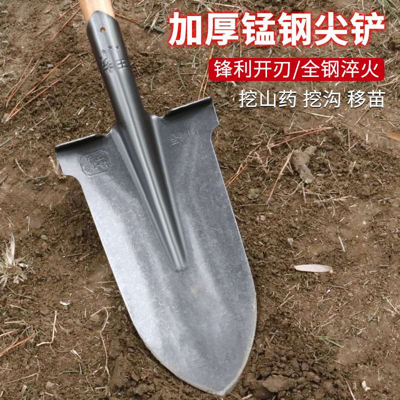铁锹锰钢挖树专用尖锹锻打工兵铲农用铲子洛阳深铁锨土农具泥
