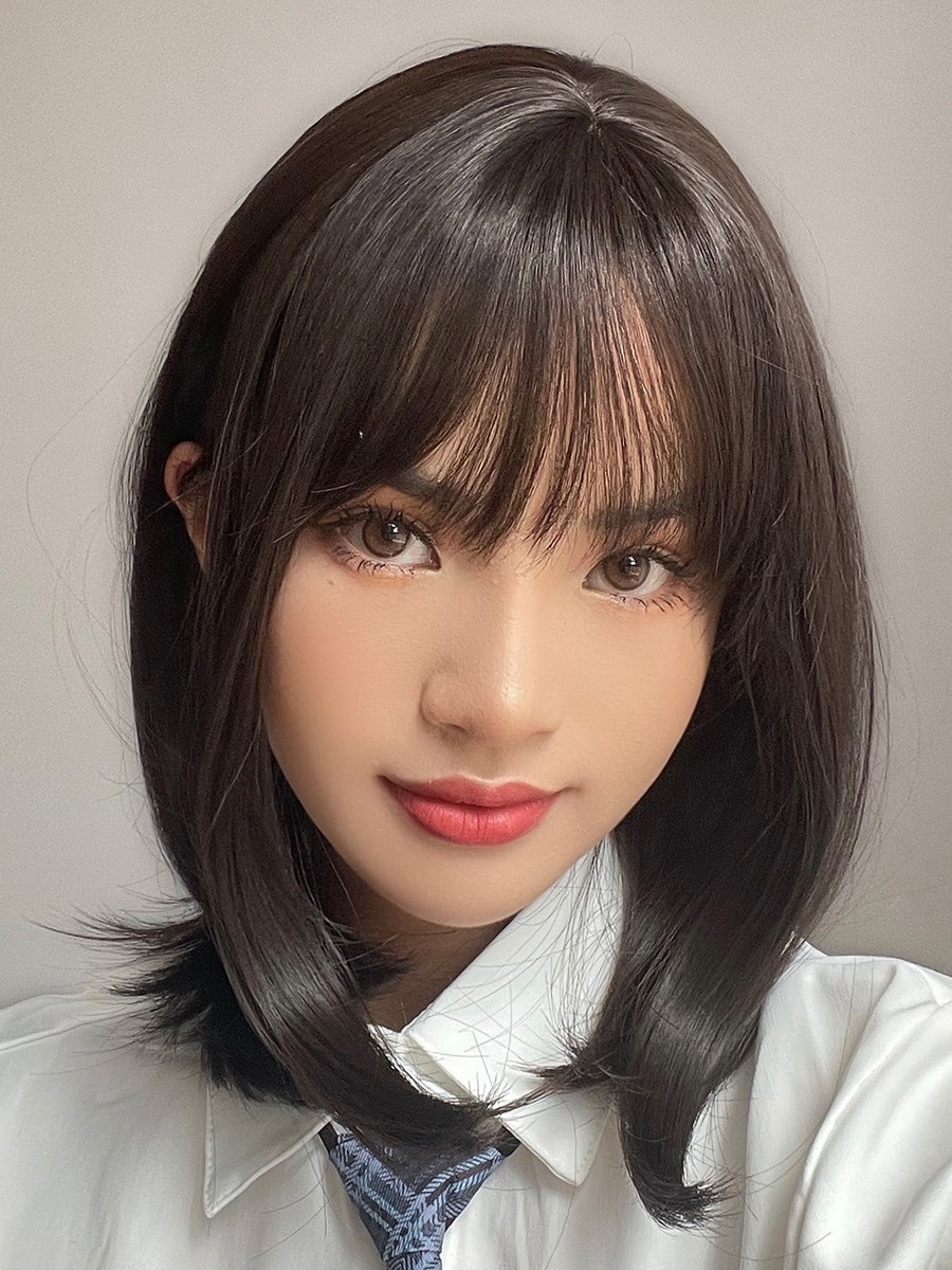棕色短发直发女夏季网红bobo头波波头减龄酷日系圆脸大脸齐肩中性