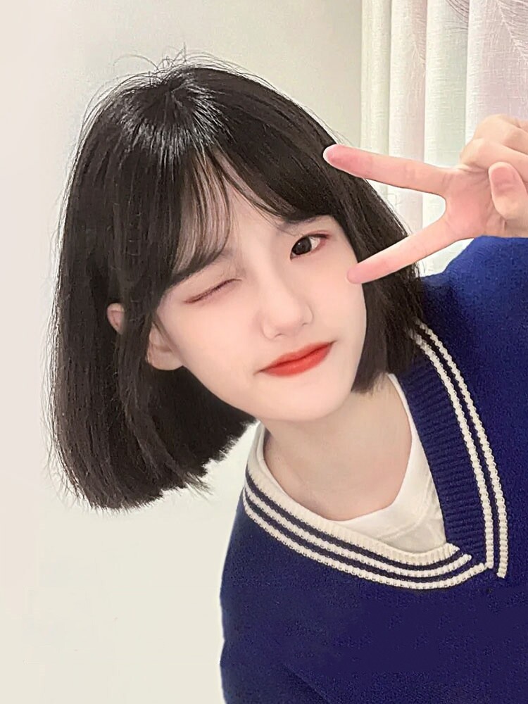 假发女短发圆脸自然网红bobo头短直发假发套学生甜美可爱全头套式