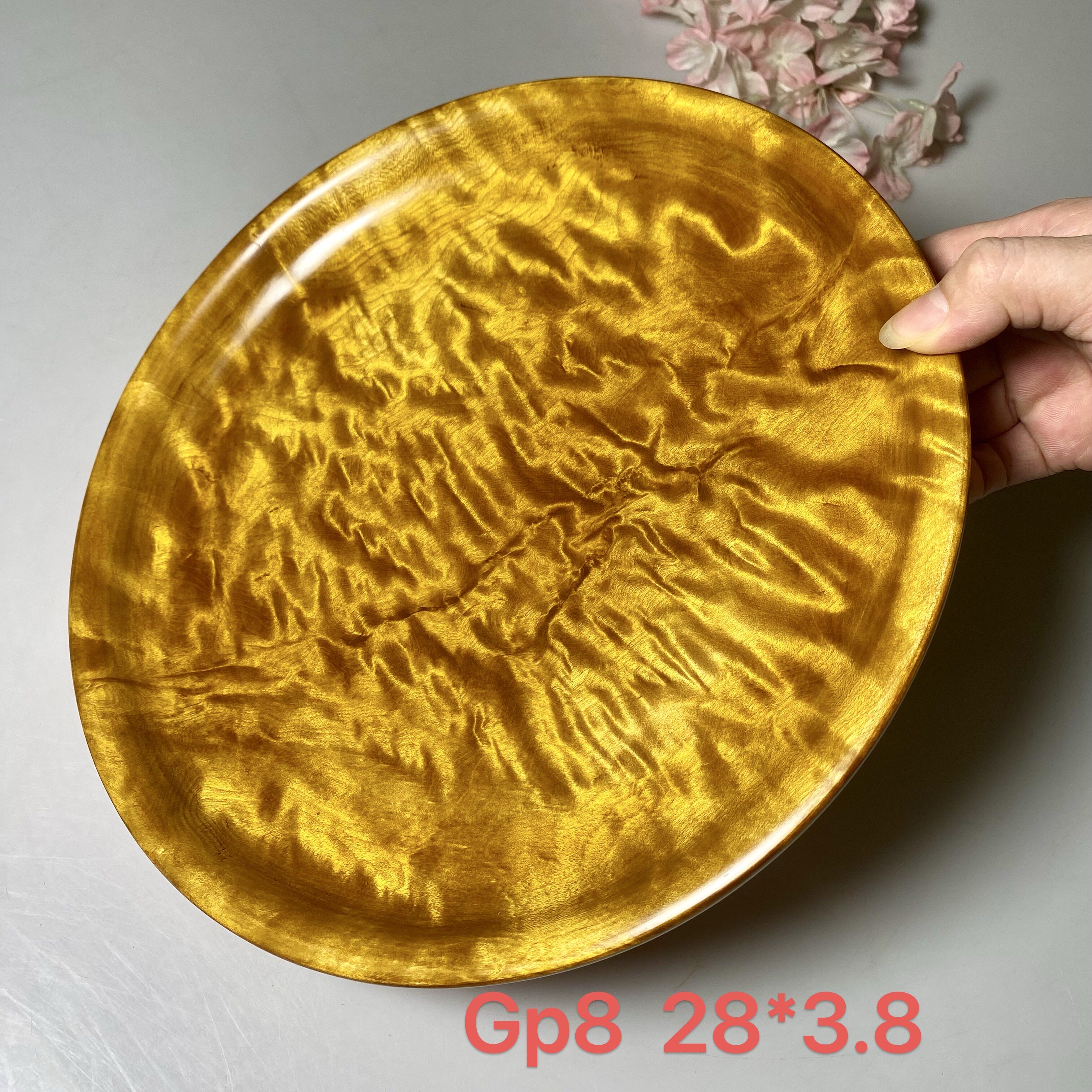 金丝楠木实木水波纹果盘大叶楠家用手工木质托盘轻奢装饰盘定制
