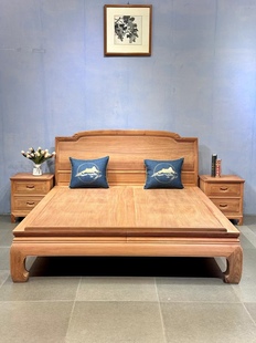 缅甸黄花梨床铺实木仿古家具双人床大果紫檀家具明式高低床