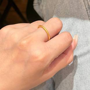 古法素圈戒指女款小众设计高级感彷真黄金实心素戒指环食指不掉色