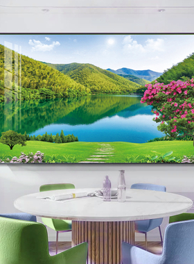 现代简约绿色湖泊山水风景画客厅晶瓷挂画餐厅玄关装饰画墙画壁画