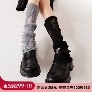 上森黑灰色破洞袜套夏季 小腿防晒 夏天堆堆袜腿套女春秋搭配小皮鞋